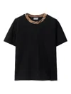 Burberry Black Crewneck T-shirt With Ckeck Motif On The Collar In Cotton Woman