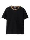 Burberry Black Crewneck T-shirt With Ckeck Motif On The Collar In Cotton Woman