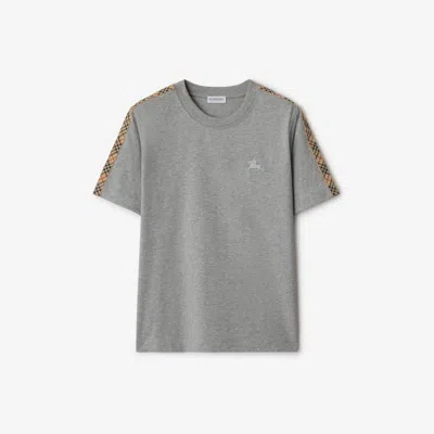 Burberry Check Trim Cotton T-shirt In Gray