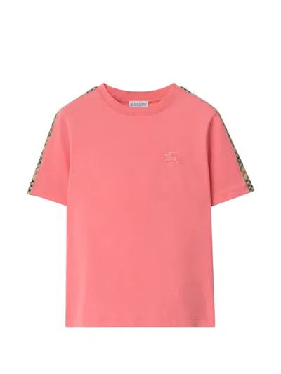 Burberry Check-trim Cotton T-shirt In Pink