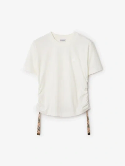 Burberry Ruched Check-ties Short-sleeve T-shirt In Chalk