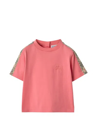 Burberry Babies' Check Trim Cotton T-shirt In Pink