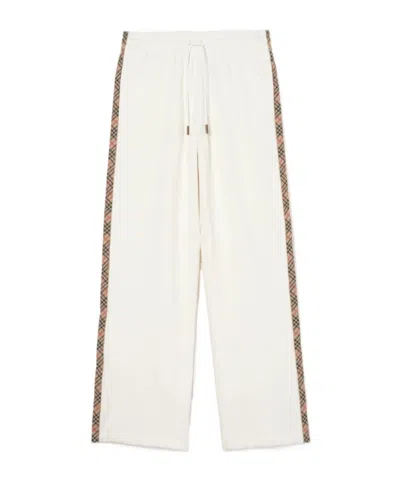 Burberry Check Trim Cotton Track Pants In White