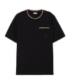 Burberry Cotton Logo T-shirt With Checkered Trim And Chest Pocket In Black