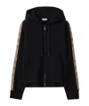 Burberry Check Trim Cotton Zip Hoodie In Black