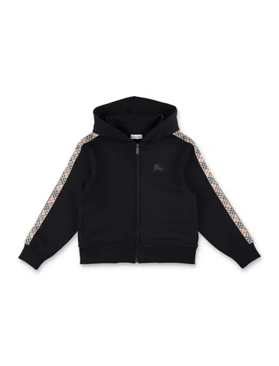 Burberry Check Trim Cotton Zip Hoodie In Black