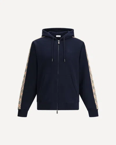 Burberry Blue Cotton Zip-up Hoodie With Check Tapes