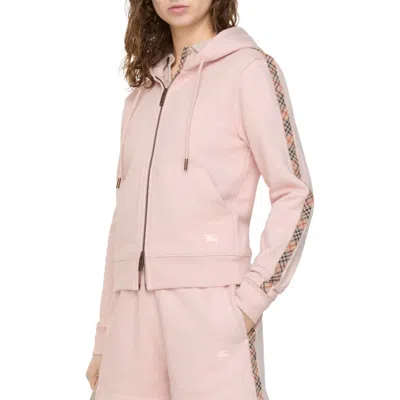 Burberry Check Trim Cotton Zip Hoodie In Neutral