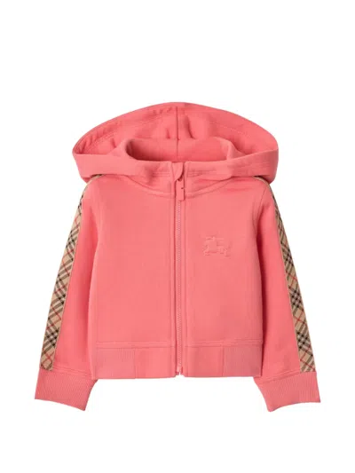 Burberry Check Trim Cotton Zip Hoodie In Pink