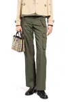Burberry Khaki Check Trim Gabardine Cargo Pants In Green