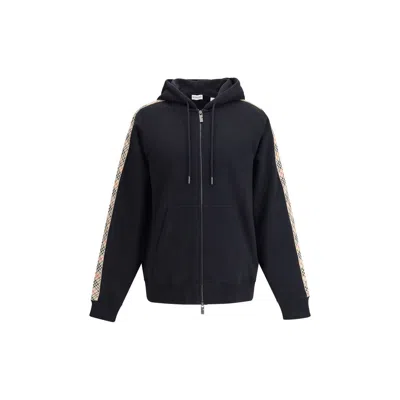 Burberry Men Check Trim Hoodie In Black