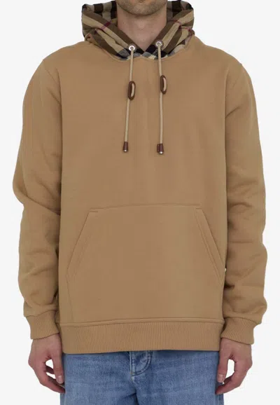 Burberry Check Trim Hoodie In Camel