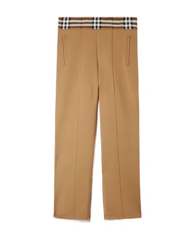 Burberry Check Trim Jersey Jogging Pants In Camel