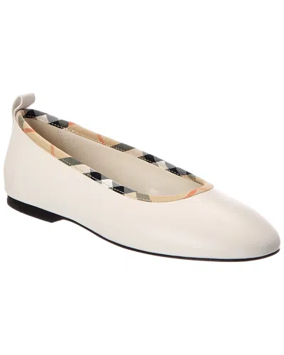 Burberry Check Trim Leather Ballerina Flat In Neutral