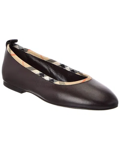 Burberry Check Trim Leather Ballerina Flat In Brown