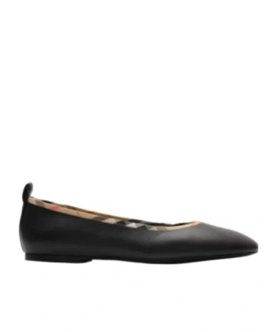 Burberry Check Trim Leather Robin Ballerinas In Black