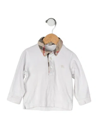 Pre-owned Burberry Babies' Check Trim Polo Top In White