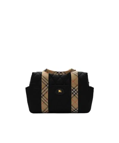 Burberry Check Trim Quilted Nylon Baby Changing Bag In Black