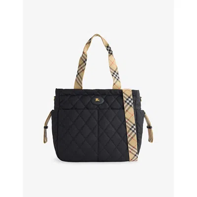Burberry Check Trim Quilted Nylon Baby Changing Bag In Black