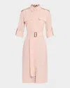Burberry Check-trim Short-sleeve Belted Shirtdress In Pink