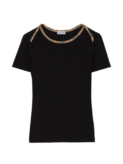 Burberry Stephanie Tartan-trimmed Stretch-cotton Jersey T-shirt In Pattern