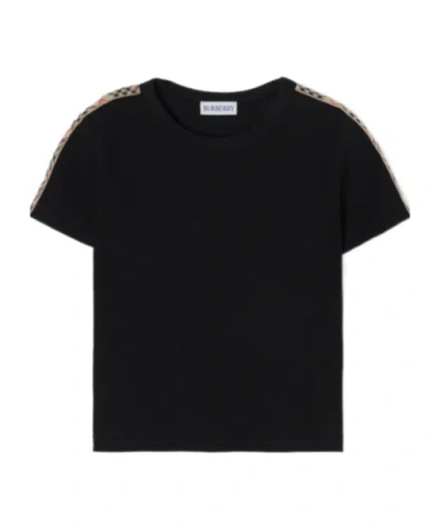 Burberry Check Trim Stretch Cotton T-shirt In Black