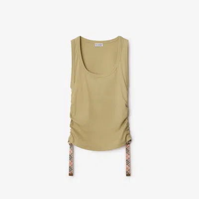 Burberry Check Trim Stretch Cotton Waistcoat In Hemlock