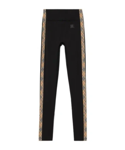 Burberry Check Trim Stretch Nylon Leggings In Black