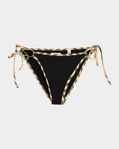 Burberry Check-trim String Bikini Bottoms In Black