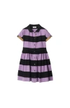 Burberry Check Trim Striped Cotton Shirt Dress In Purple