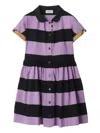 Burberry Check Trim Striped Cotton Shirt Dress In Purple