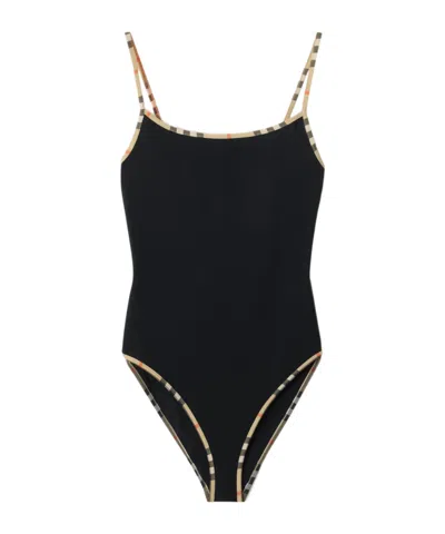Burberry Check-trim One Piece In Black