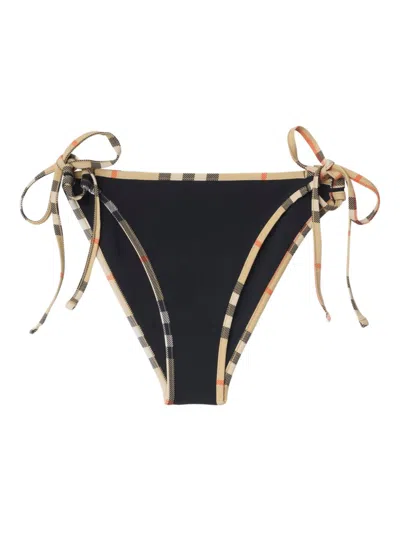 Burberry Check-pattern Trim Side Tie Swimwear In Black