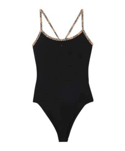 Burberry Check Trim Swimsuit In Black