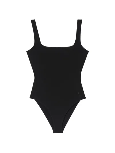 Burberry Check Trim Swimsuit In Burgundy
