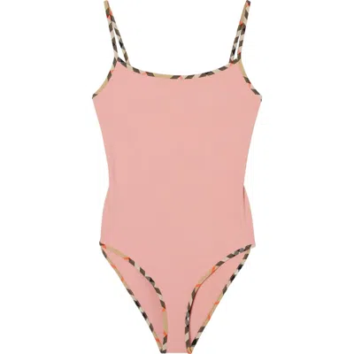 Burberry Check Trim Swimsuit In Pink