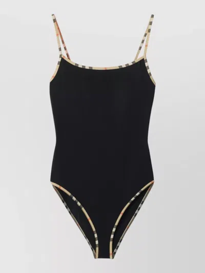 BURBERRY CHECK TRIM SWIMSUIT SCOOP NECK OPEN BACK