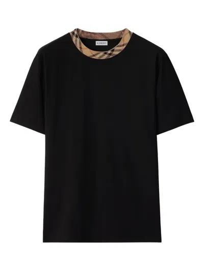 Burberry Cotton T Shirt With Finishes Check In Black