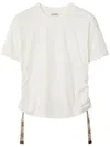 Burberry White T-shirt With Check Pattern Detail In Nude