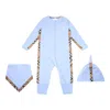 BURBERRY CHECK-TRIM THREE-PIECE STRETCHED BABY GIFT SET