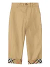 Burberry Childrens Check Turn-up Cotton Trousers In Brown