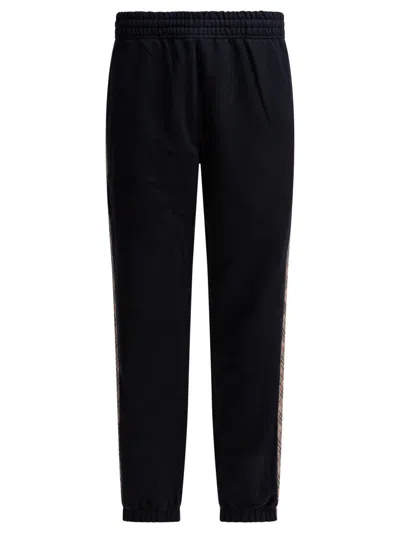 Burberry Check Trim Trousers With Mid-rise Design In Black