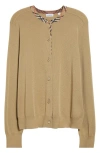 Burberry Check Trim Wool Cardigan In Brown