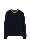 Burberry Crew Neck Knitwear With Distinctive Patterned Collar
