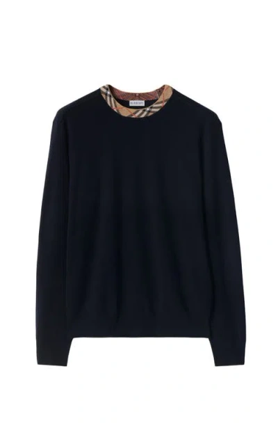 BURBERRY BURBERRY CHECK TRIM WOOL SWEATER