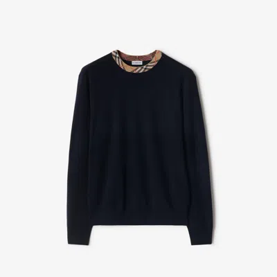 BURBERRY BURBERRY CHECK TRIM WOOL SWEATER