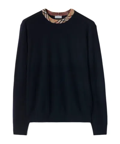 BURBERRY BURBERRY CHECKED-TRIM RIBBED-KNIT JUMPER