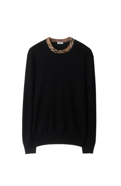 BURBERRY BURBERRY CHECK TRIM WOOL SWEATER