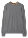 Burberry Men Grey Crew Neck Ribbed Trim Long Sleeves