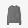 Burberry Men Grey Crew Neck Ribbed Trim Long Sleeves